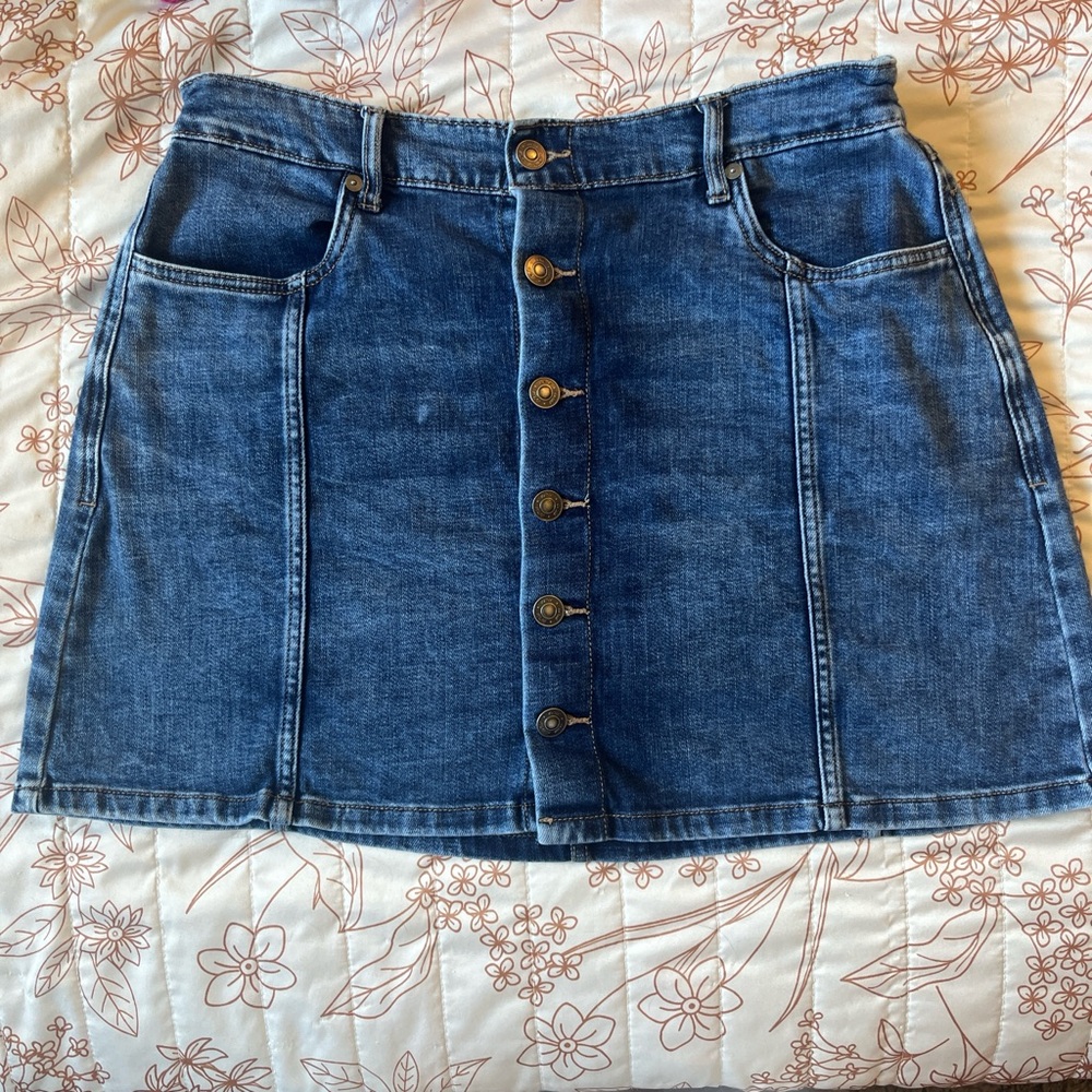 Aerie Classic Blue Button-Front Denim Skirt